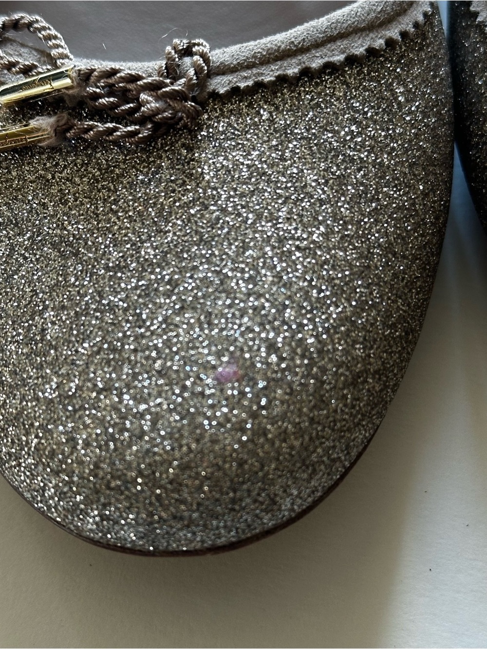 Salvatore Ferragamo Sparkly Ballet Flats Champagne Gold Glitter 9.5M - Picture 4 of 7